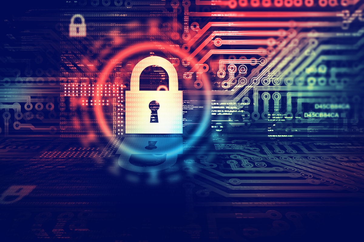 Cybersecurity representation of a lock over code